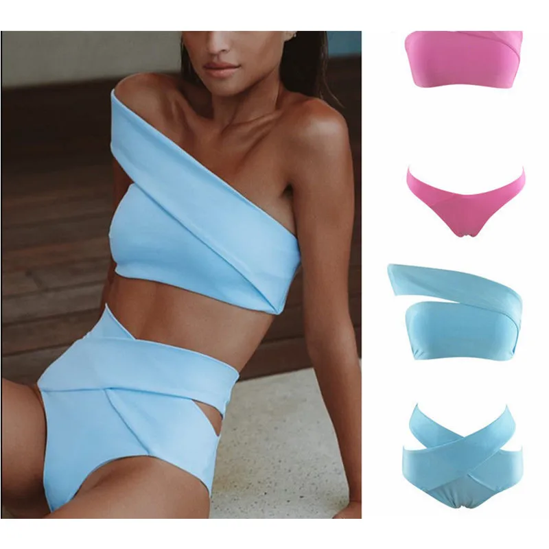

Meihuida Swimwear Beach Swimwear Women High waist Bandeau Bikini Set High Waist Bottom Swimsuit Swimwear Beach Bathing Suit S-XL