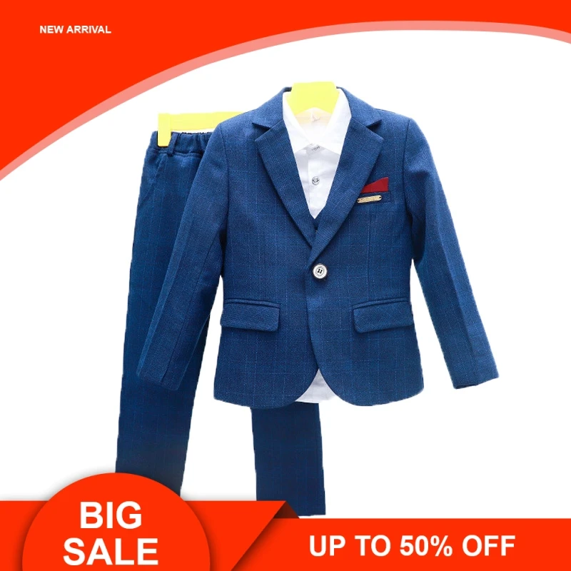 

Wedding Suits For Flower Boys Children Blazer Vest pants Tie 4PCS Formal Clothing Sets Gentleman Kids Performances Costume