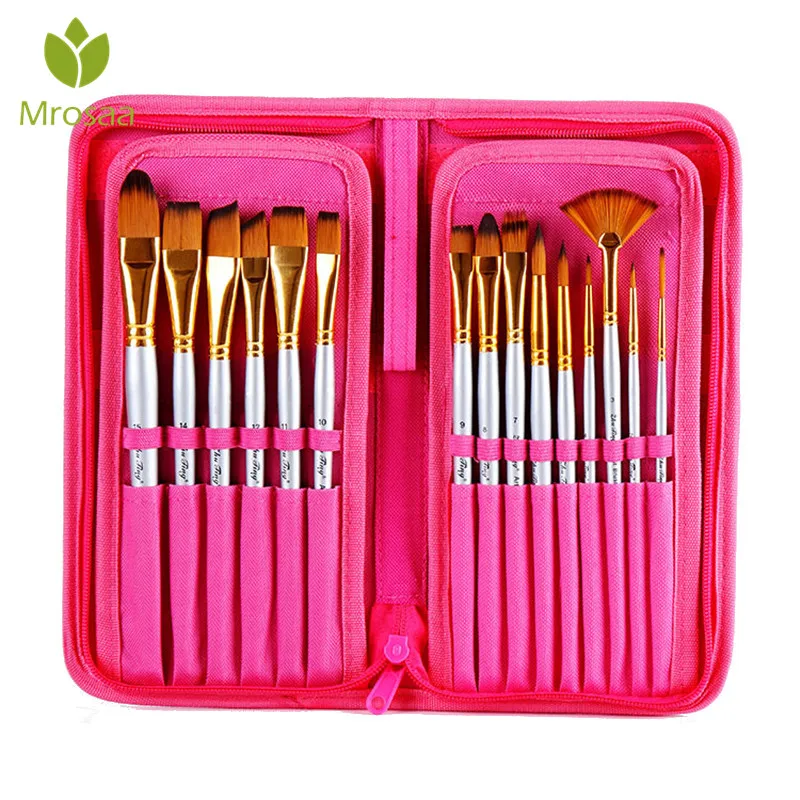 

15Pcs/Set Watercolor Gouache Paint Brushes Different Shape Round Pointed Tip Nylon Hair Painting Brush Art Supplies with case