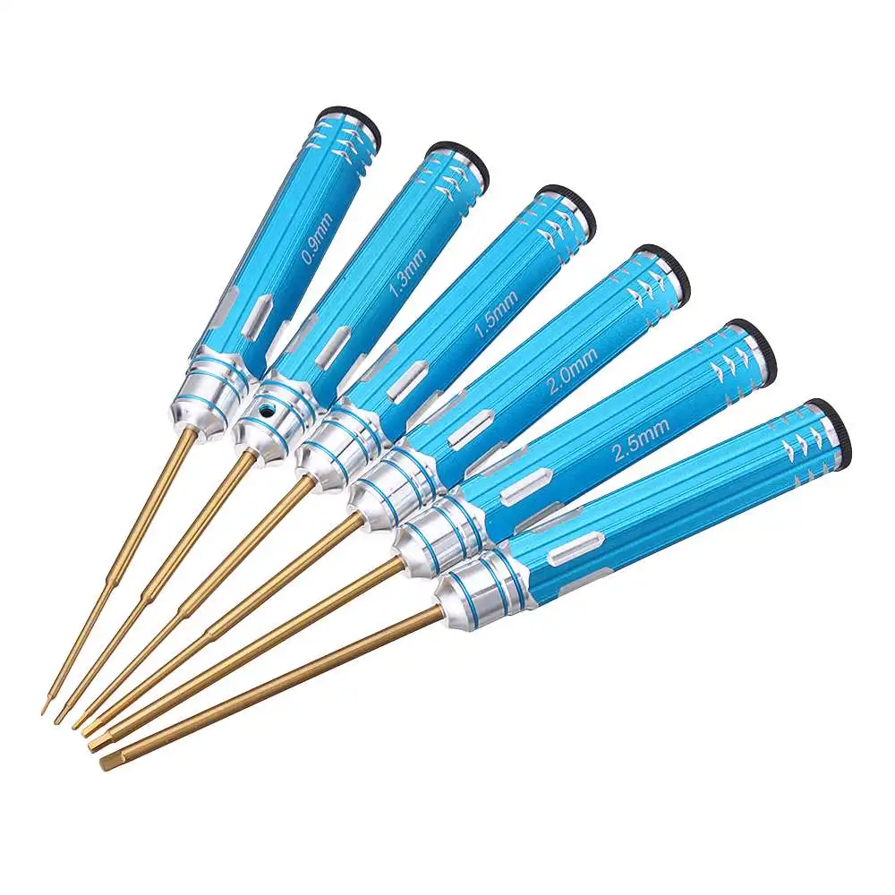 

6pcs 0.9/1.3/1.5/2/2.5/3mm Allen Driver HSS Titanium Coated Screwdrivers Repair Tool Kit