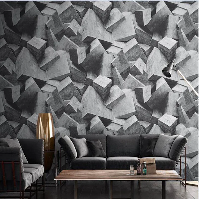 Nordic Style Industrial Wind 4d Wallpaper Abstract Geometry Film And Television Wall Living Room 3d Cement Gray White Wallpaper