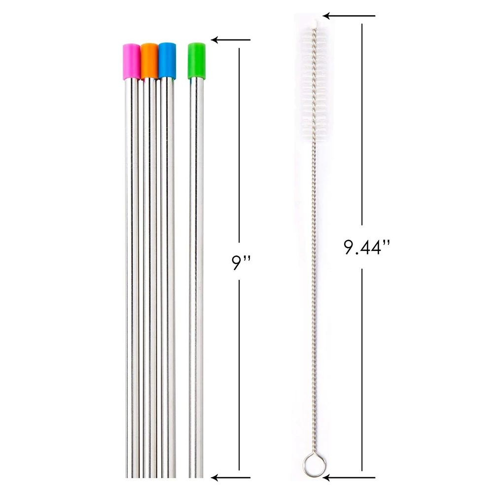4 шт многоразовые соломинки из нержавеющей стали Экологичная прямая соломинка длинные соломинки для питья со съемным силиконовым наконечником щетка для чистки
