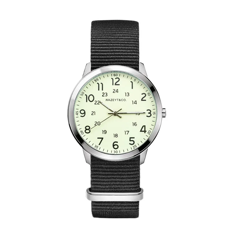 Часы Nazeyt мужские повседневные кварцевые черного цвета с нейлоновым ремешком 40 мм