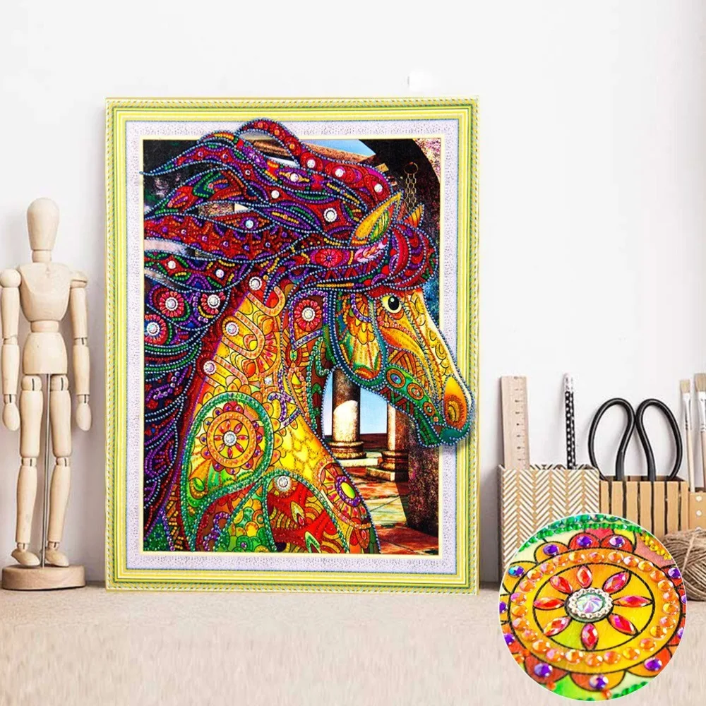 

HUACAN 5D Diamond Painting Horse Special Shape Diamond Embroidery Animal Round Drill Paint With Diamonds Handicraft Set 40x50cm