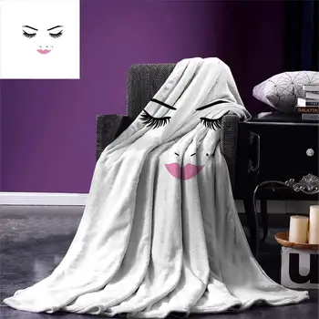 

Eyelash Throw Blanket Closed Eyes Pink Lipstick Glamor Makeup Cosmetics Beauty Feminine Design Warm Microfiber Blanket