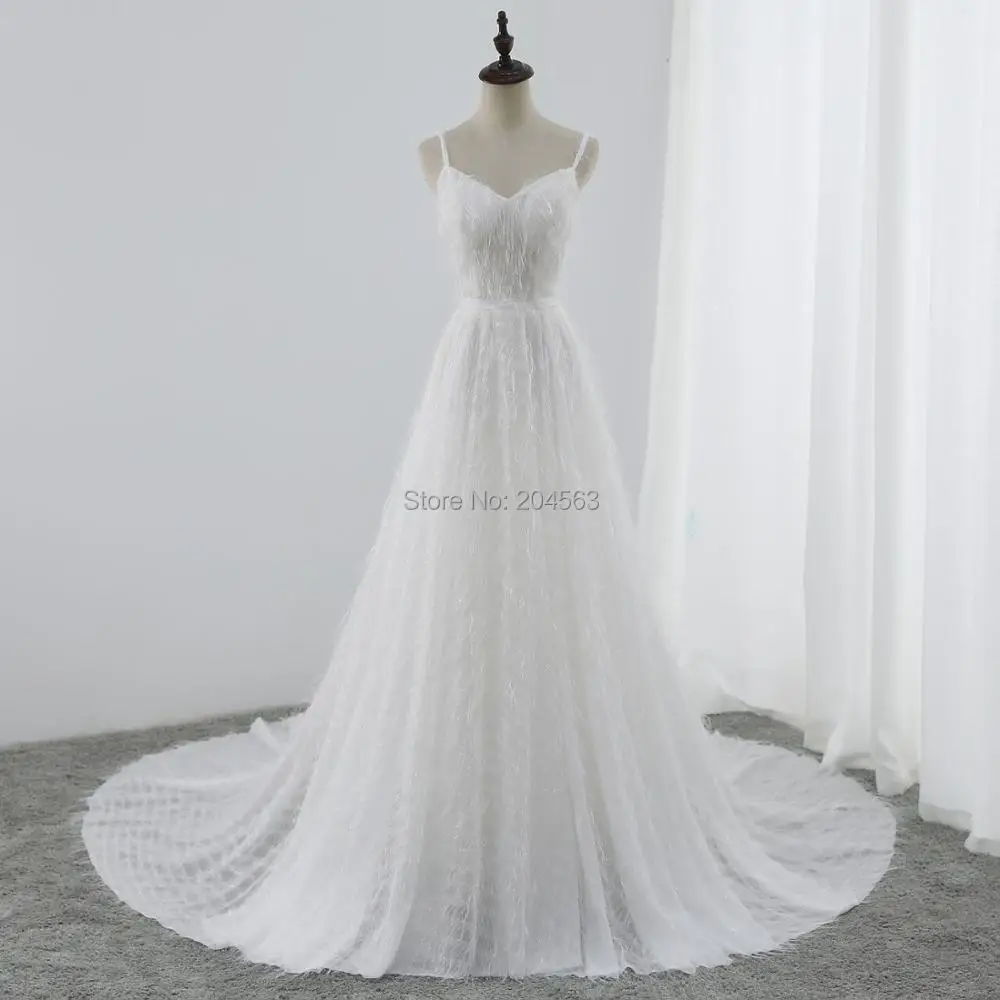 

2019 New Arrive V neck Summer Wedding Dress Sexy Beach Bridal Gown with Spaghetti Straps
