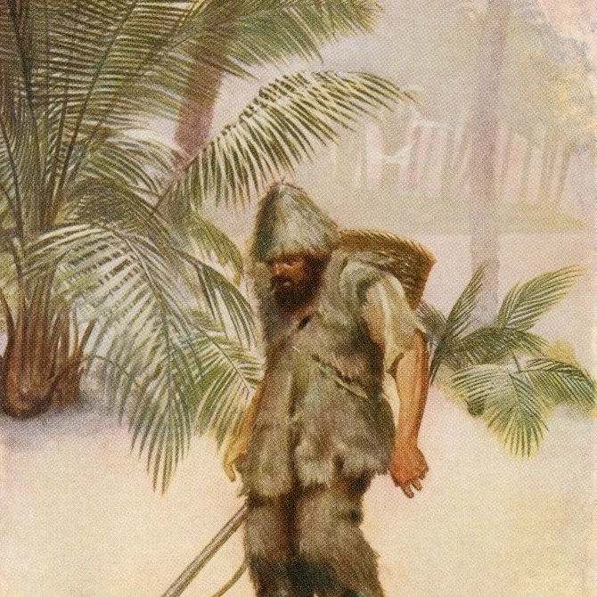 Robinson Crusoe ve una huella en la arena, yo estaba como una Thunderstruck  color ilustración de Robinson Crusoe B 1| | - AliExpress