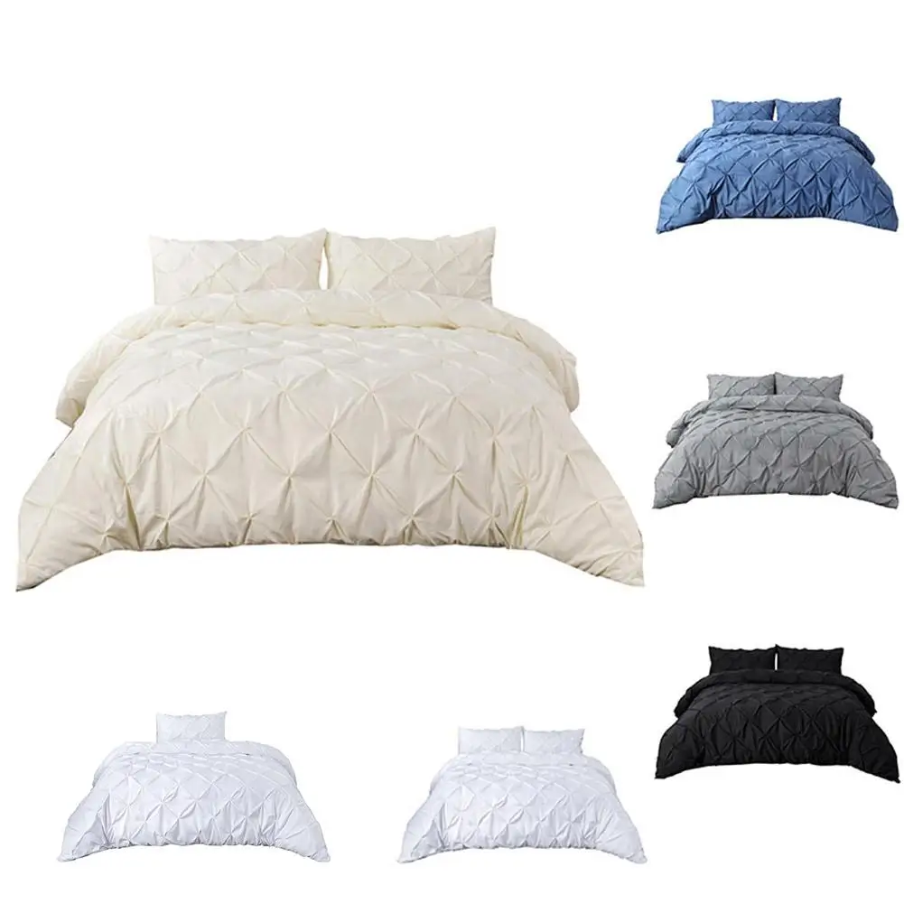

2/3PCS European Bedding Set Luxury Pinch Pleat Duvet Cover with Pillowcases Twin Full Queen King Size Bed for Bedding Room 4
