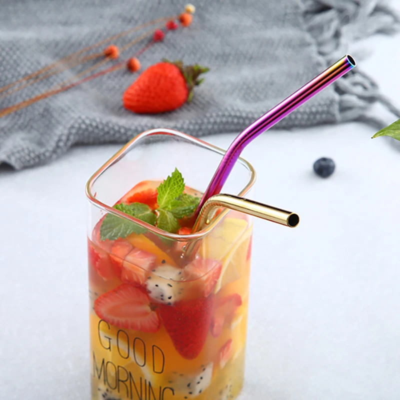 

Houkiper 1Pc 215*6MM Straw 304 Stainless Steel Straws Reusable Bent Metal Drinking Straw for Kichen Home