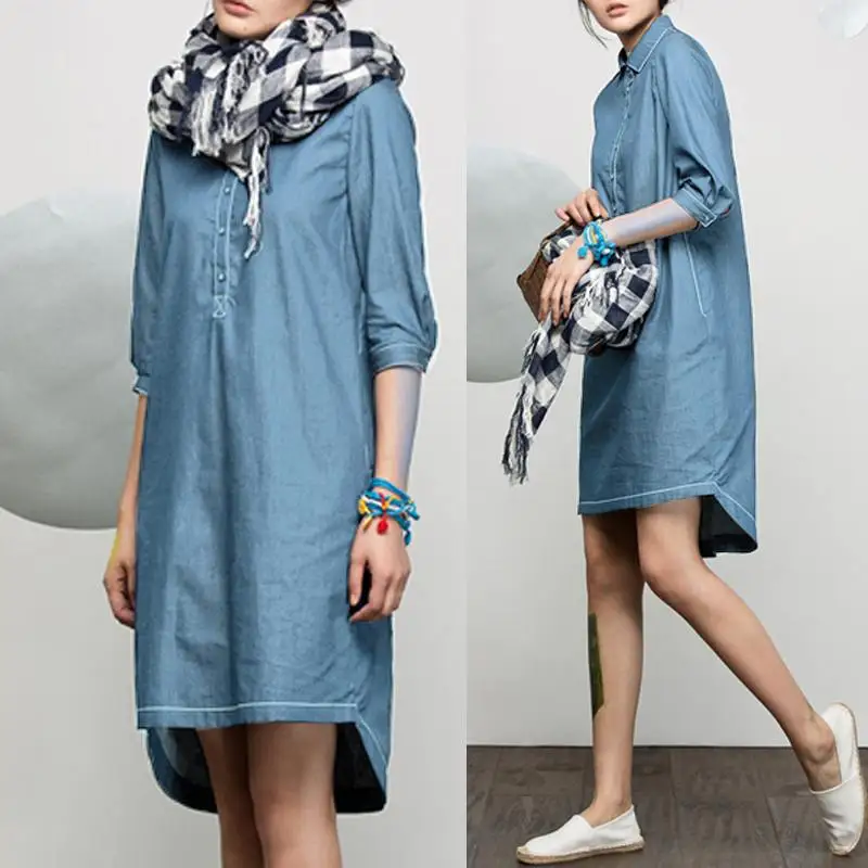 

Celmia S-5XL Women Sexy Mini Dress 2019 Vintage Denim Shirt Dress Buttons Casual Irregular Loose Summer Beach Vestidos Tunic Top