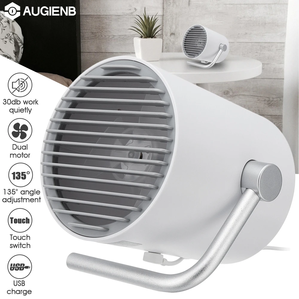 

AUGIENB Portable Mini Desk Fan USB Rechargeable Cooling Fans Twin Turbo Blades Quiet 2 speed for Home Office Outdoor Black/White