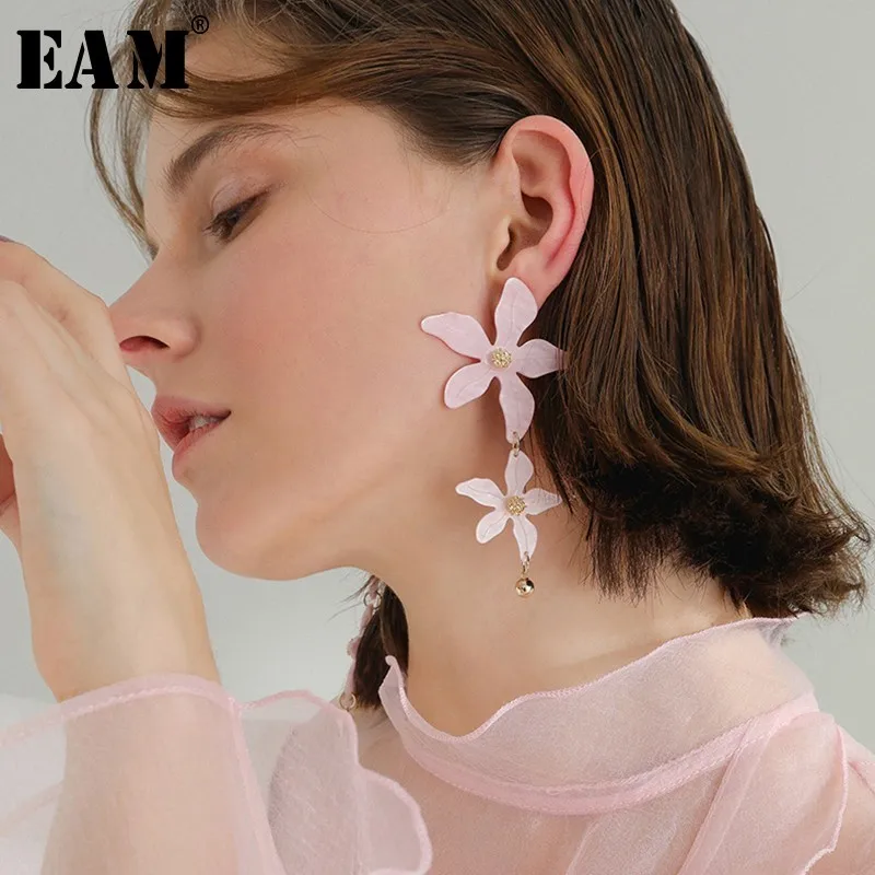 

WKOUD EAM Jewelry / 2019 New Fashion Temperament Double Flower Stitching Exaggerated Earrings Women's Accessories S#R77111