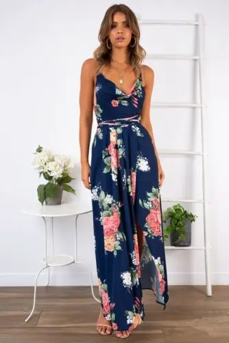 

Women Summer Boho Long Maxi Dress Evening Party Beach Sexy Backless Sundress Causal Floral Print Sleeveless Long Dresses 2019