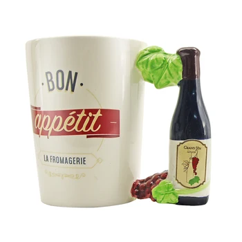 

1Piece Fromagerie La Fromagerie Wine Bottle Handle Mug Bon Appetite Beer Mug Tea Cup Ceramic Dinnerware
