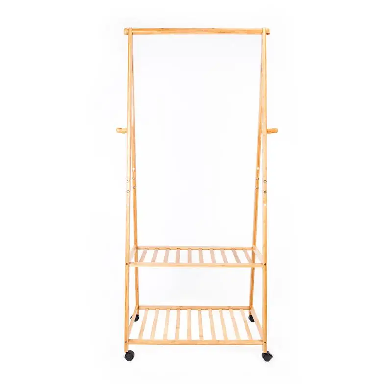 

2-layer Portable Practical Storage Clothes Hanger With Wheel Wood Color Strong, Durable And Flexible Hold Any Garments
