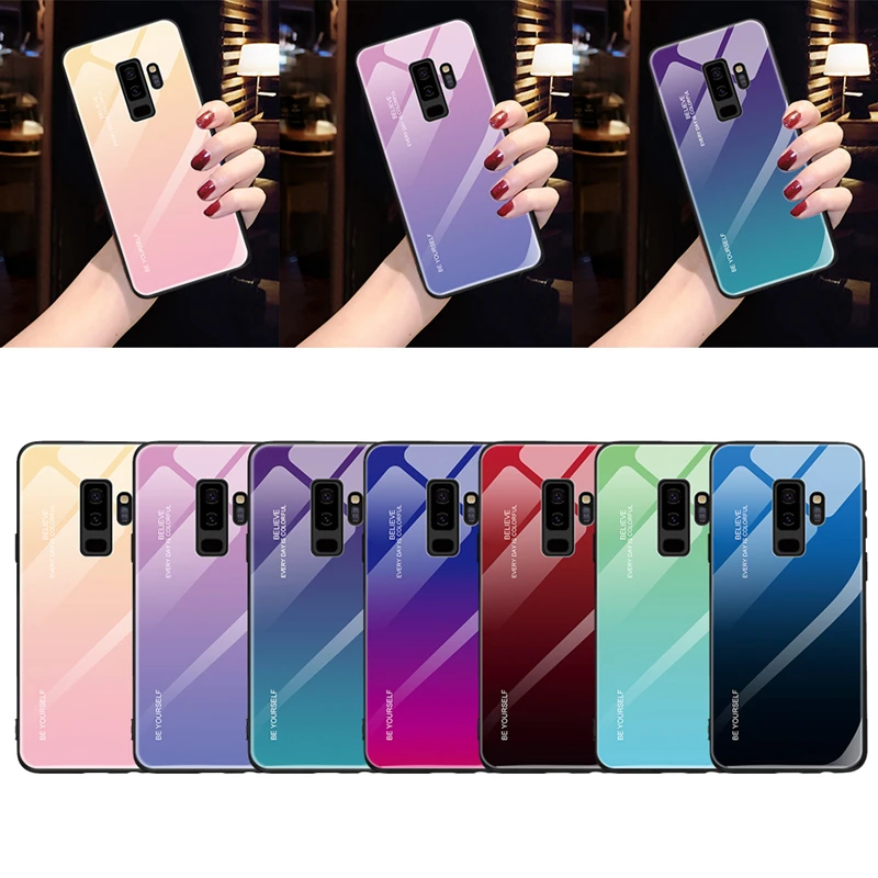 

Tempered Glass Case For Samsung Galaxy S10 S9 S8 Plus A5 2017 A7 A6 A8 J4 J6 Plus J8 2018 Note 8 9 Gradient Color Cover Coque
