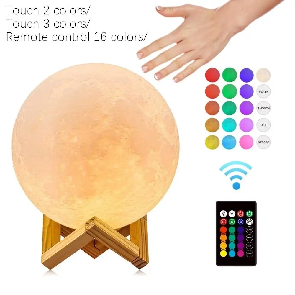 3D print moon lamp Rechargeable Remote control Touch Table lamp Kids Baby Bedroom lighting Creative Holiday lights