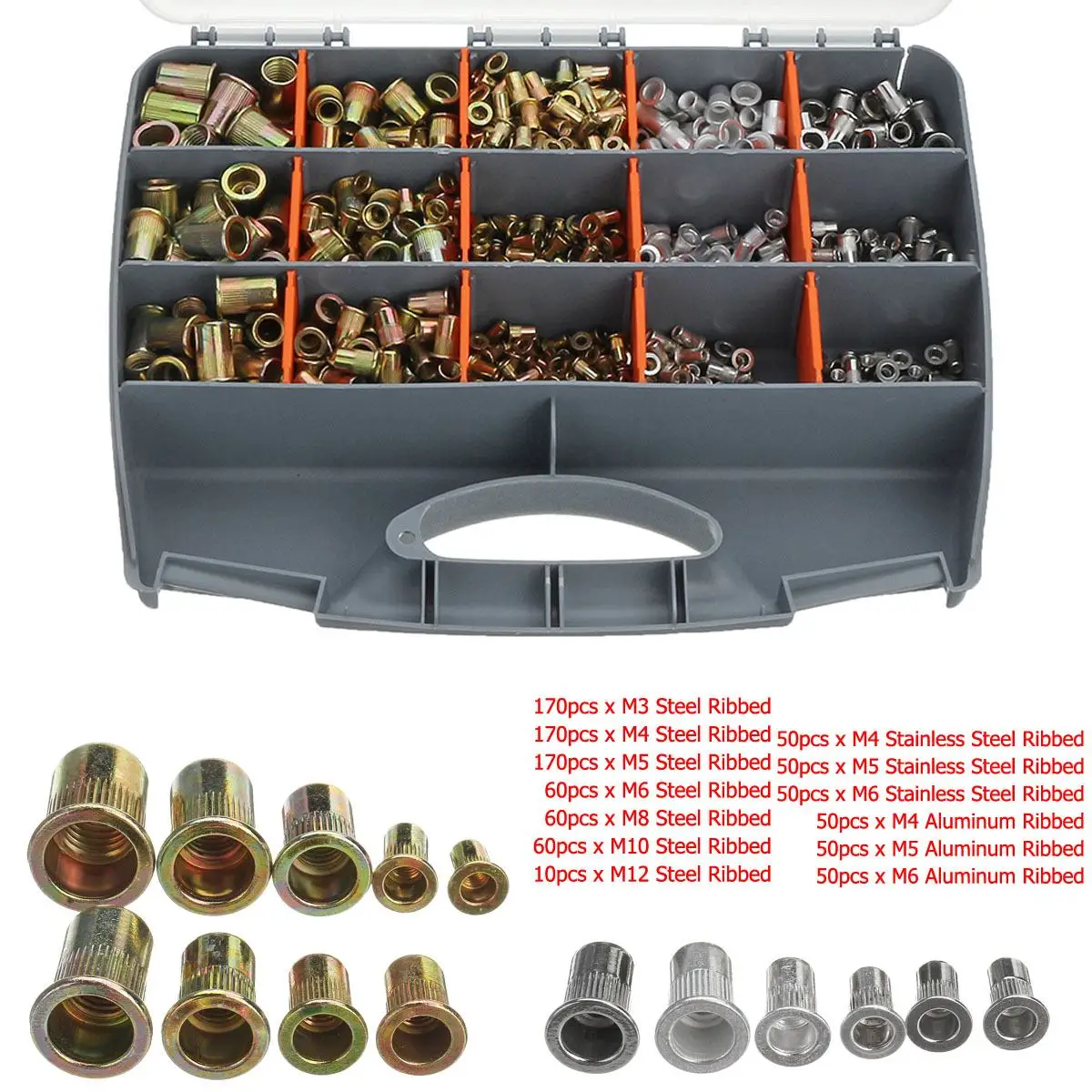 

1000pcs/set M3 M4 M5 M6 M8 M10 M12 Stainless Steel/Aluminum Rivet Nuts Flat Head Rivet Nuts Set Nuts Insert Riveting