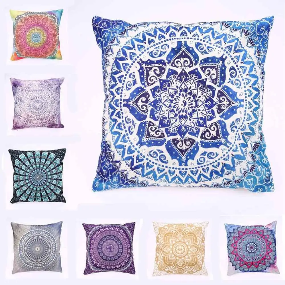 

Mandala Flower Pattern Blue Throw Pillow Cushion Cover Polyester Car Decor Bohemian Art Home Decoration Sofa Seat Pillowcase New