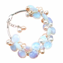 Ювелирные изделия лилии Изысканный Лунный камень кристалл в форме граненой капли Форма пресной воды Жемчужный браслет 7,5 дюймов для женщин хороший подарок