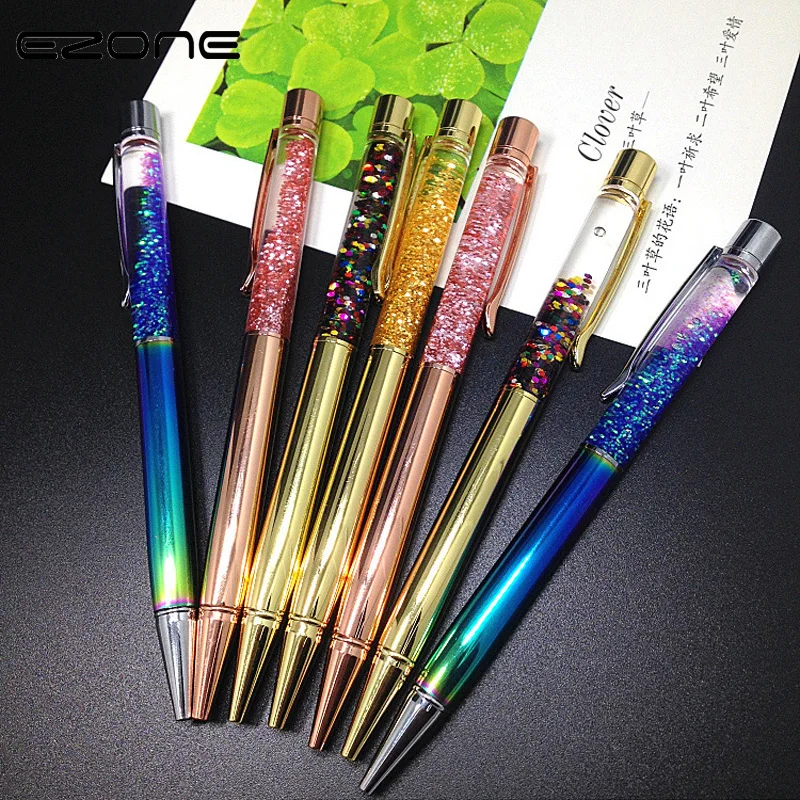 

EZONE 14 Colors Crystal Ballpoint Pen Drift Sand Glitter Crystal Pen High Grade Gold Powder Rainbow Color Stationery Pen 0.7mm