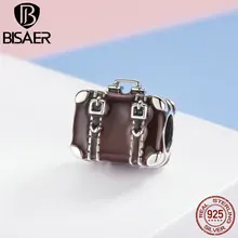 BISAER, Maleta de viaje de Plata de Ley 925, cuentas de encanto de tronco Vintage para pulsera, cuentas para plata 925, fabricación de joyas ECC952