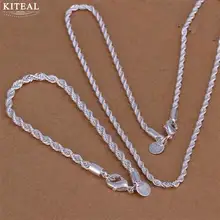 Kiteal,, Посеребренные Ювелирные наборы 925, Подвески 16, 18, 20, 22, 24 дюйма, ожерелье, браслет, модная витая веревка, цепочка