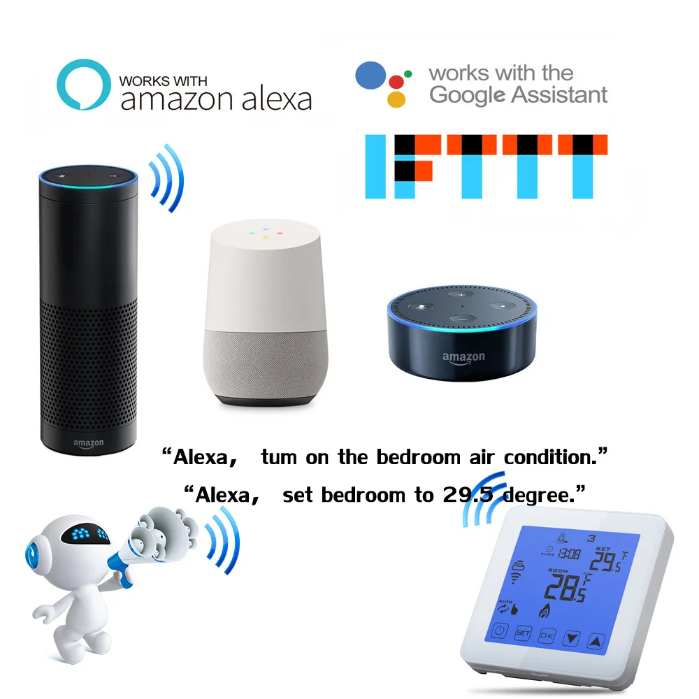 

Alexa Google home voice wifi programmable thermostat, thermostat for floor heating, water, electric heating tuya app smart home