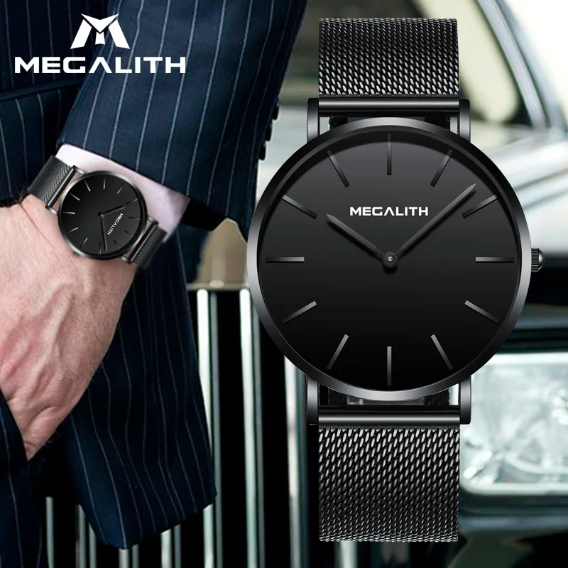 

MEGALITH Fashion Watches Men's Waterproof Ultra Thin Sport Watches Mesh Strap Business Quartz Watch Men Clock Relogio Masculino
