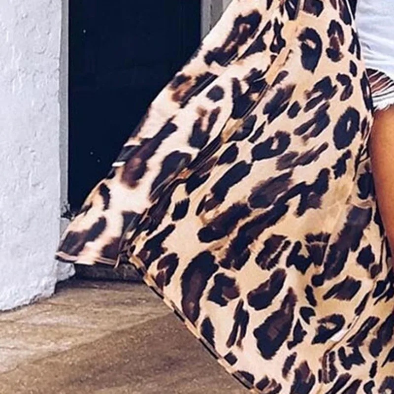 Women Leopard Kimono Beach Cardigan Bikini Cover Up Wrap Beachwear Long Dress