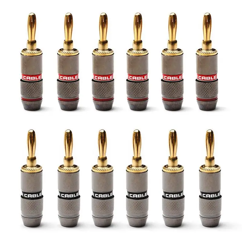 

12 PCS Metal-plated 24K Speaker Banana Plug Audio Adapter Screw Male Connector Resist Corrosion
