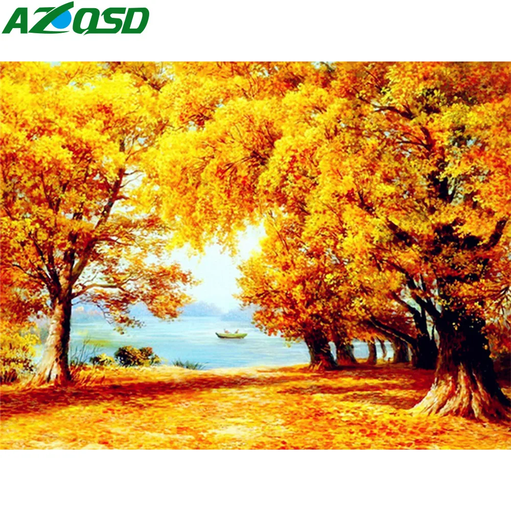 

AZQSD 5D DIY Full Drill Diamond Mosaic Autumn Scenery Diamond Embroidery Tree Landscape Picture Of Rhinestones Home Decoration