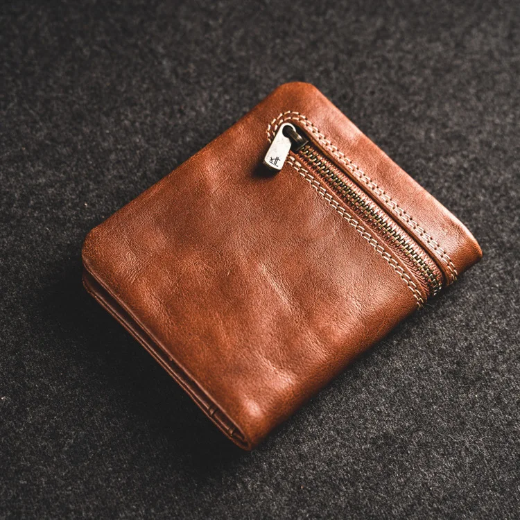 

Wallet men's short leather super thin youth first layer cowhide handmade simple soft leather wallet vertical mini wallet