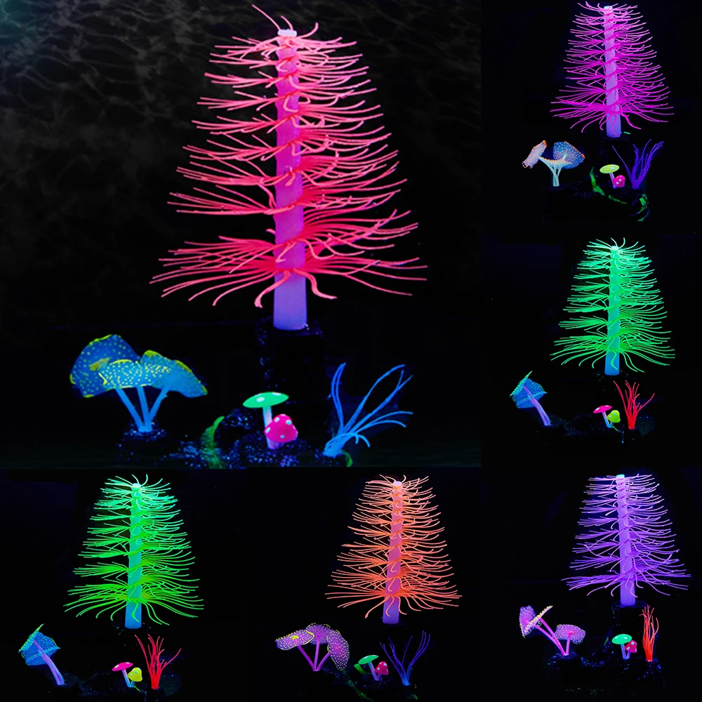 

new Artificial Swimming Glow Effect Coral Aquarium Decorative Fish Tank Underwater Live Plant Glow Decorative Aquatic Landscape