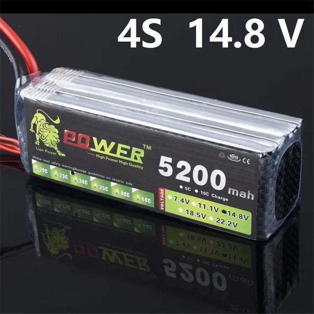 $38.5  LION POWER 14.8v 5200mah 40C Lipo Battery For RC Drone Helicopter Boats Airplanes 5200mah 14.8V bat