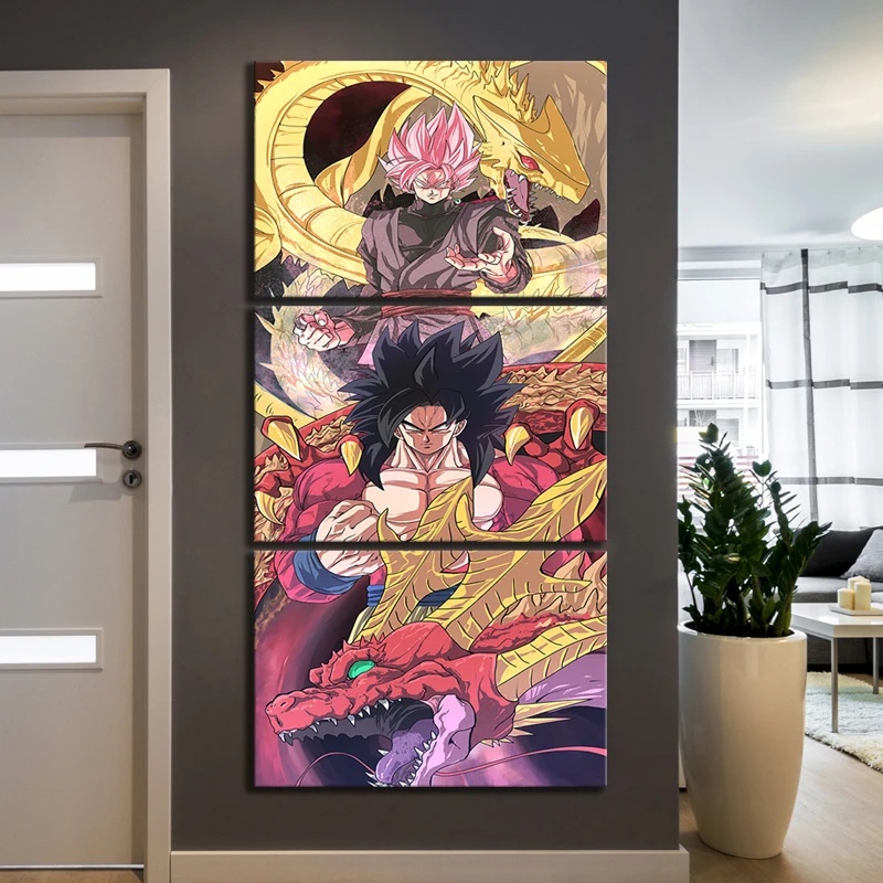 

3 Piece Animation Goku Dragon Ball Canvas Printed Wall Pictures Home Decor For Living Room Dragon Ball Poster Canvas Wholesale