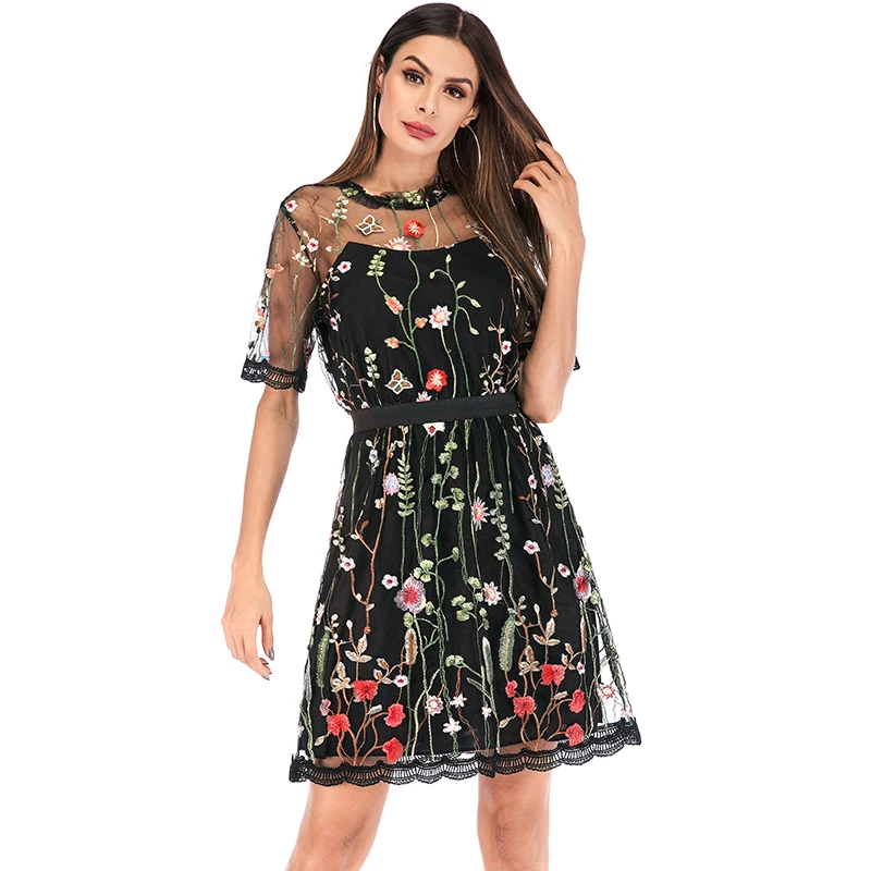 black floral dress short sleeve