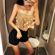 Пикантные Клубные Стиль bling бриллиантами новые летние женская одежда без рукавов короткий топ спинки Спагетти ремень майка