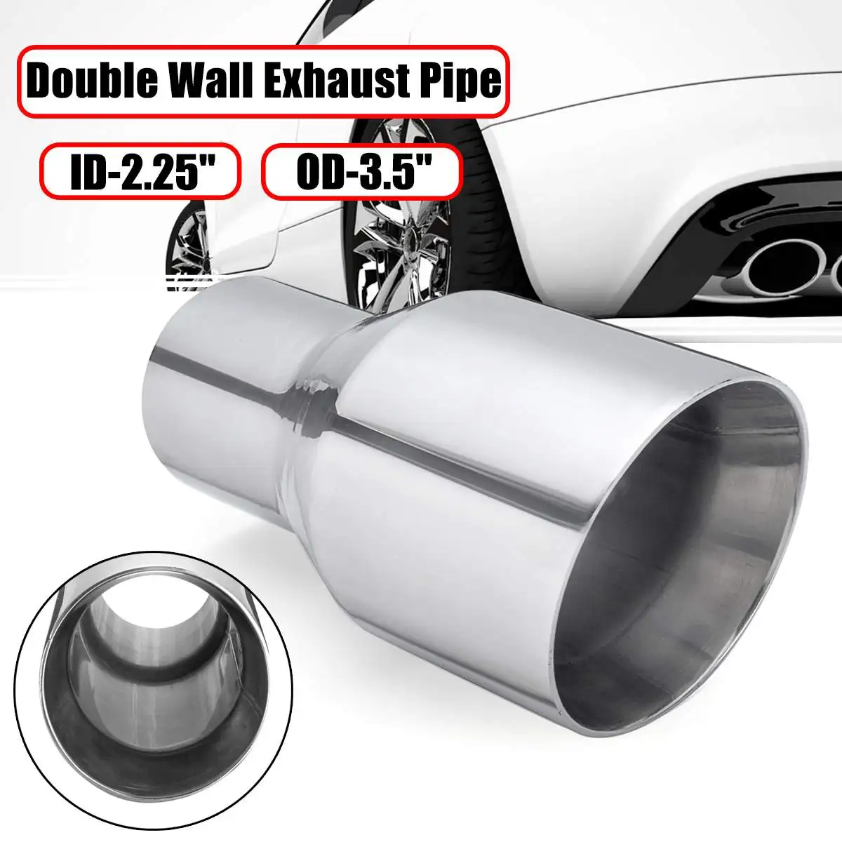

Universal 2.25" Inlet 3.5" Outlet Car Exhaust Tip Auto Tail Pipe Muffler Vehicle Dual Wall Angle Cut Outlet Nozzle
