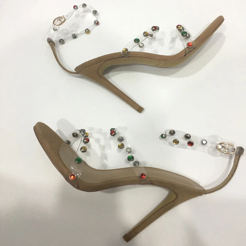 Lucency Espárragos 8 apricot Verano De Pvc Correa Correas Cm Cm 10 Cm Tobillo Preciosas Sandalias Cristal Bling Apricot Piedras Mujer Sexy Belleza Remaches Zapatos black UwrFxUW