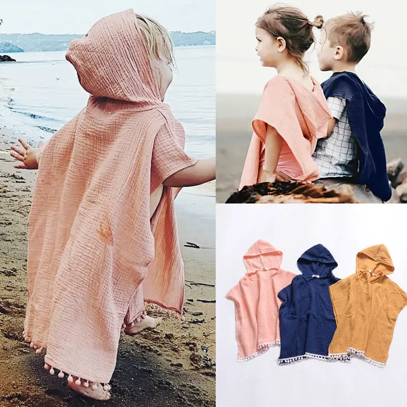 

PUDCOCO Fashion Newborn Kids Baby Girl Cape Wrap Shawl Tassel Hooded Dress Summer Kids Girls Beach Dresses 1-4T
