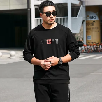 

2019 New Men Big O-neck T Shirt Chinese Style Fat Guy Plus Size Men's Casual Long-sleeve Large T-shirt 7xl 8xl Bust 140 Cm