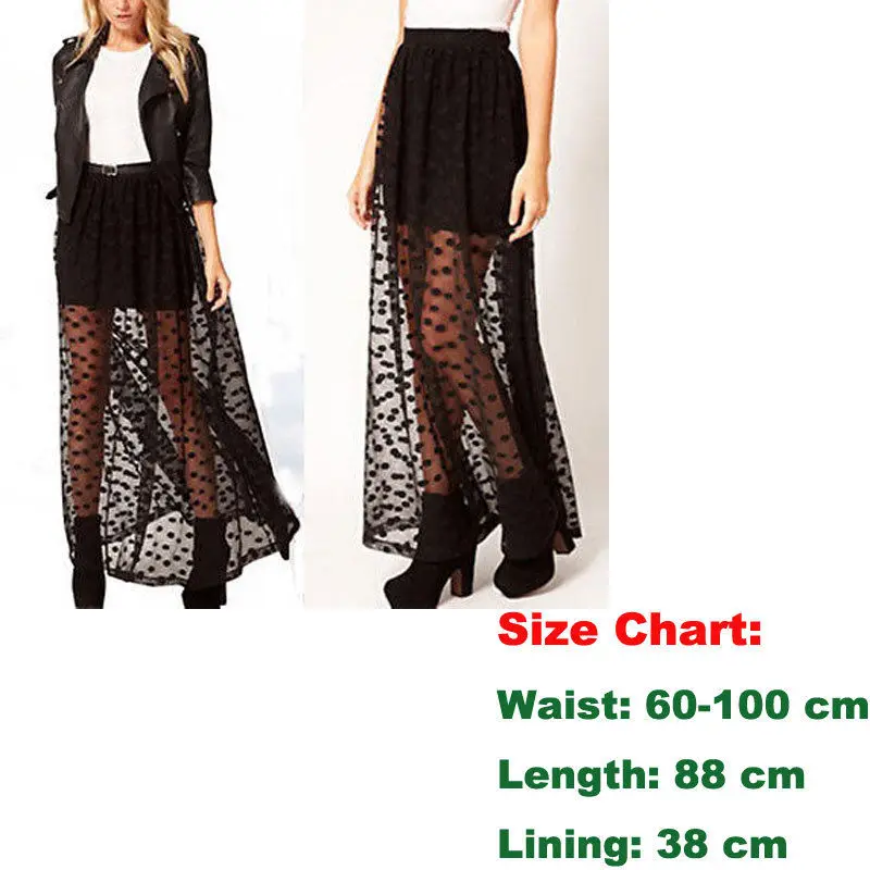 Women High Waist Sheer Gauze Mesh Tulle Lace Dots Gothic Long Maxi Skirt ZP Women High Waist Sheer Gauze Mesh Tulle Lace Dots Gothic Long Maxi Skirt ZP