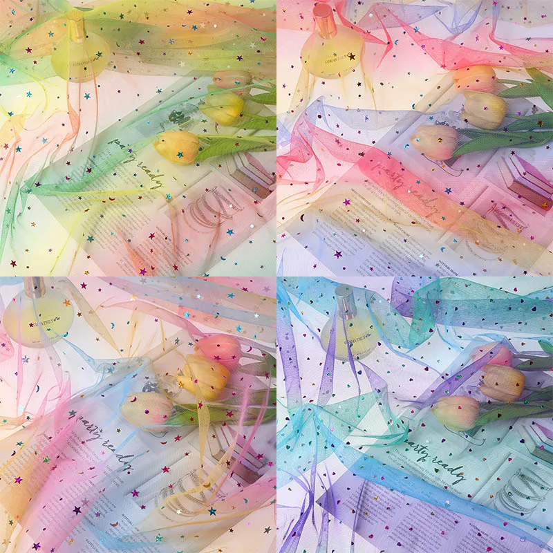 

1M Rainbow Gradient Color Gauze Stars Mesh Wedding Decoration Glitter Sequins Photo Props DIY Clothing Accessories