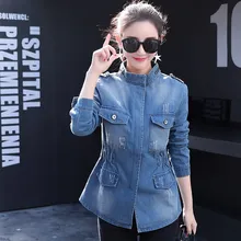 Plus Size 5Xl 2018 Autumn Fashion Jeans Coat Women Long Sleeve Denim Jacket Turn-Down Collar Casual Tie Waist Jeans Outwear raglan sleeve self tie waist coat