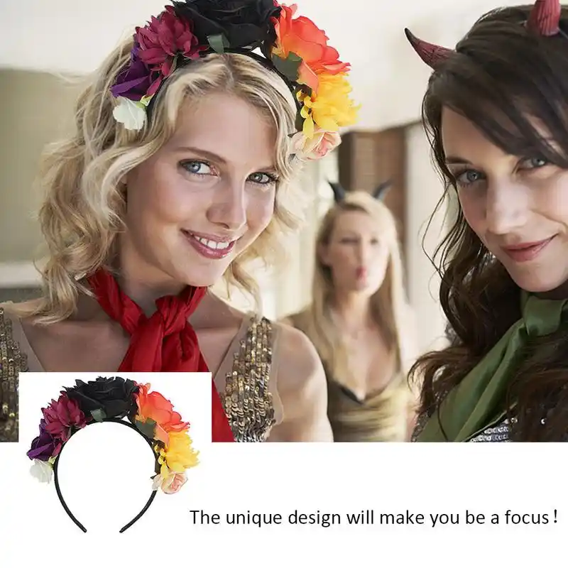 Vintage Handmade Rose Flower Headband Halloween Christmas Hairband Ladies Hair Wreath Garland Mexican Style Bride Headdress Party Diy Decorations Aliexpress