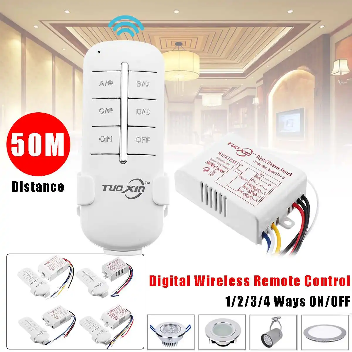 

On/Off Remote Control With Remote Control Transmitter 1/2/3/4 Ways 110-240V Digital Wireless Switch Light Lamp Wall Convenient