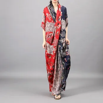 

2019 Summer Women Printed Dress Loose Patchwork Two Piece Set Fashion Floor Length Maxi Dress