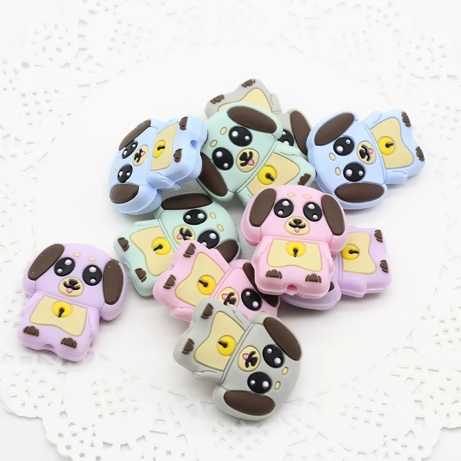

5pc Silicone Teether Mini Dogs Beads Baby DIY Teething Food Grade Nursing Pacifier Clips Accessories Newborn Toys Christmas Gift