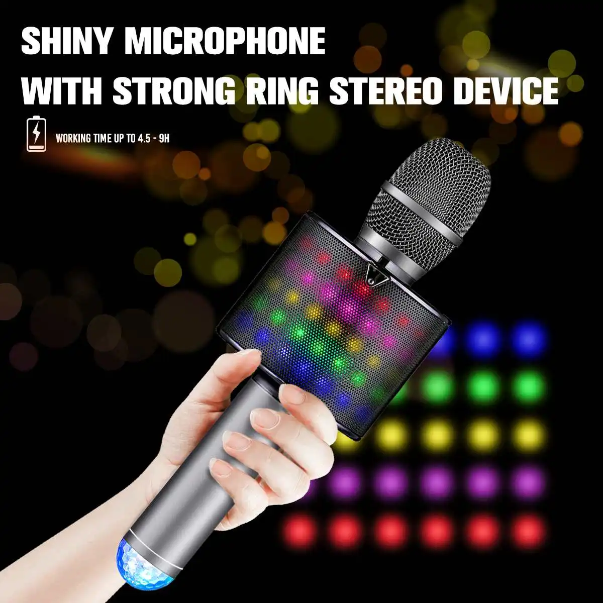 

Professional Flash LED Light Handheld Wireless bluetooth Microphone Karaoke Mic Music Player Singing Recorder for Android IOS PC